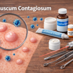 Illustration representing molluscum contagiosum skin bumps and treatment concepts