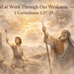 Watercolor illustration of God’s power revealed through human weakness, inspired by 1 Corinthians 1:27–29.